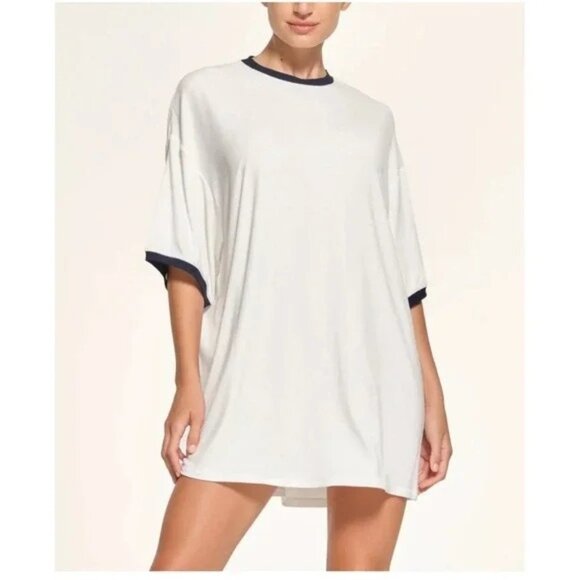 SKIMS Dresses & Skirts - NWT SKIMS Soft Lounge Ribbed Short Sleeve T Shirt Dress in Marble Multi Size S